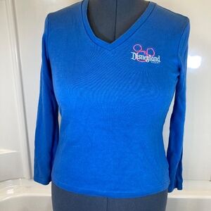 Disneyland Resort Sz M Shirt Blue Long Sleeve V Neck Womens 2010s Embroidery
